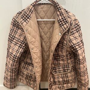 Jane Ashley Casual Lifestyle Reversible Quilted Jacket Sz L Plaid Tan/Black